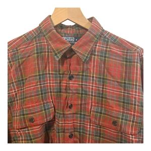 Vintage Polo Ralph Lauren Benford Cotton Wool Red Plaid Button Down Shirt Large